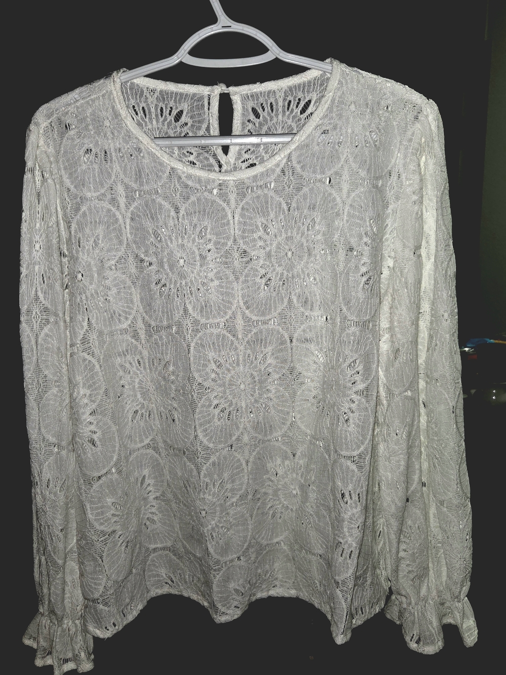White Floral Crochet Lace Long-Sleeve Blouse